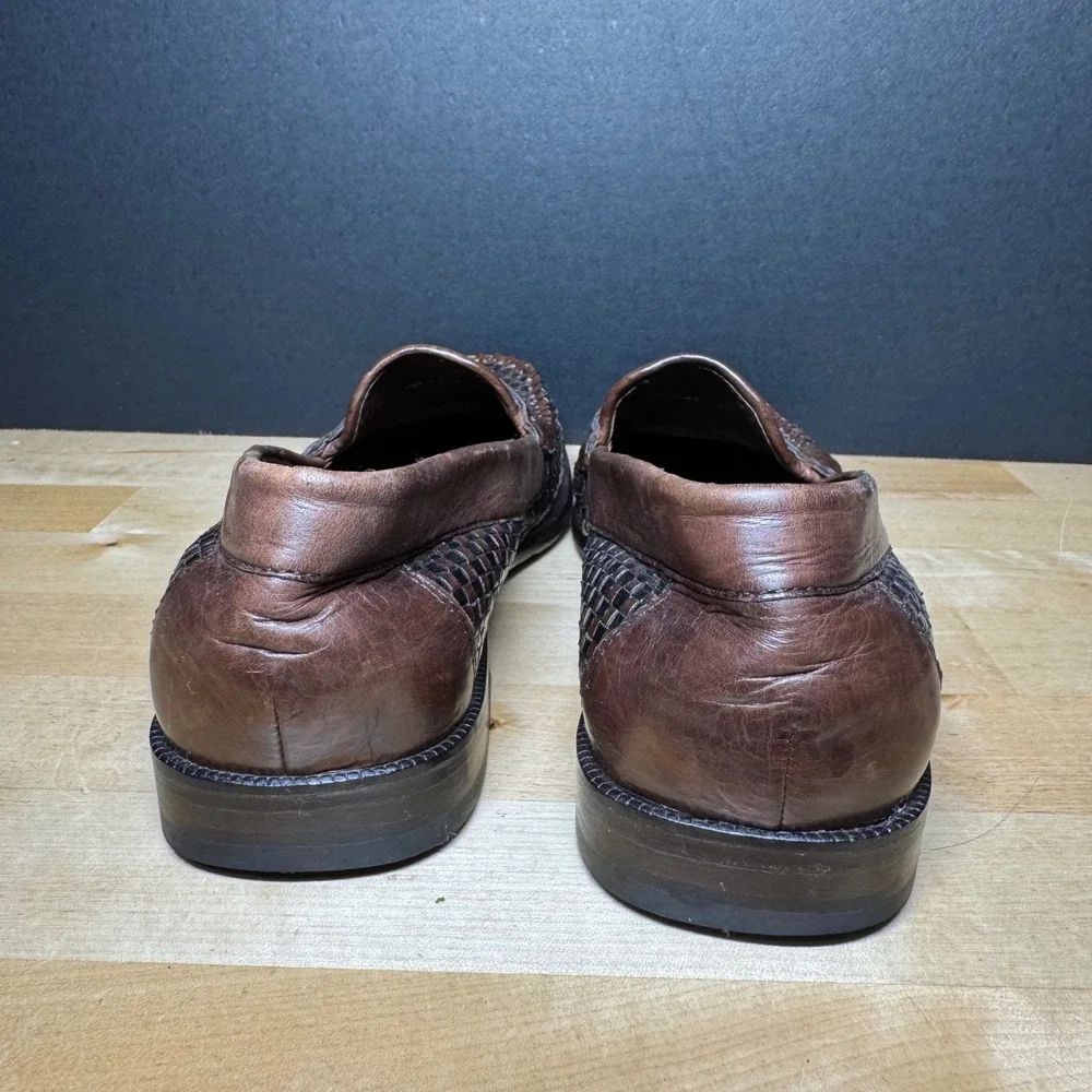 Cole Haan Country Mens 8.5 A Woven Leather Penny Loafers Brown Black F 9439